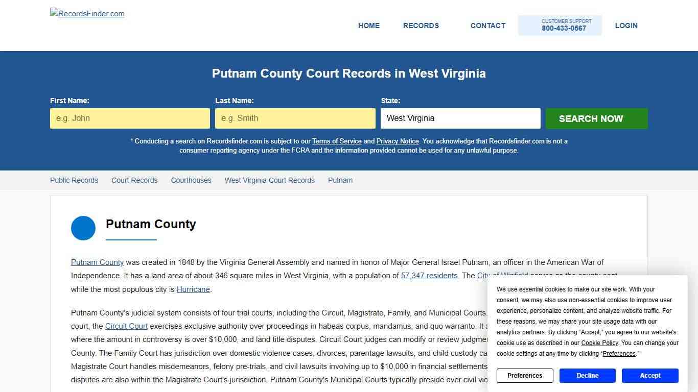 Search Putnam Court Records & Courthouses, West Virginia WV