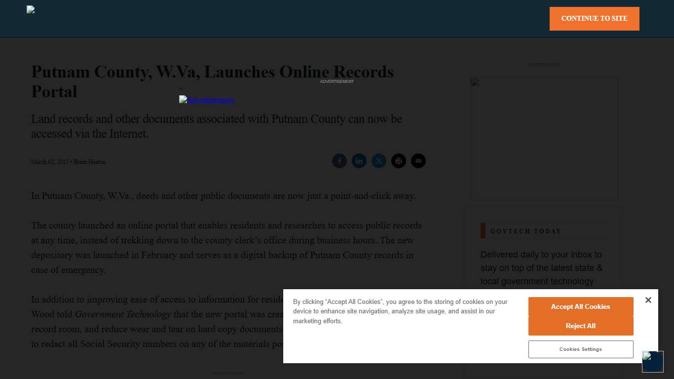 Putnam County, W.Va, Launches Online Records Portal